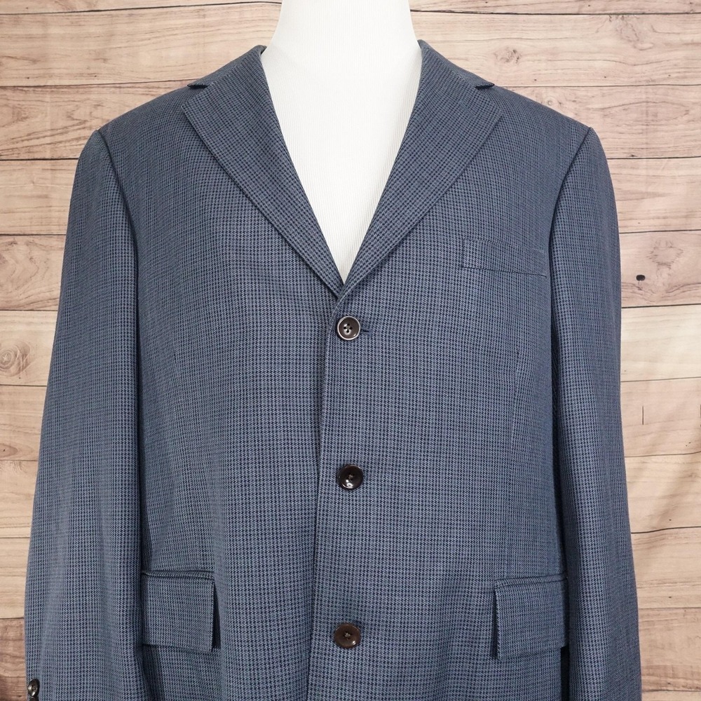Vintage Nautica Blazer Mens 44R Blue Check Silk Wool Sport‎ Coat Jacket 3 Button